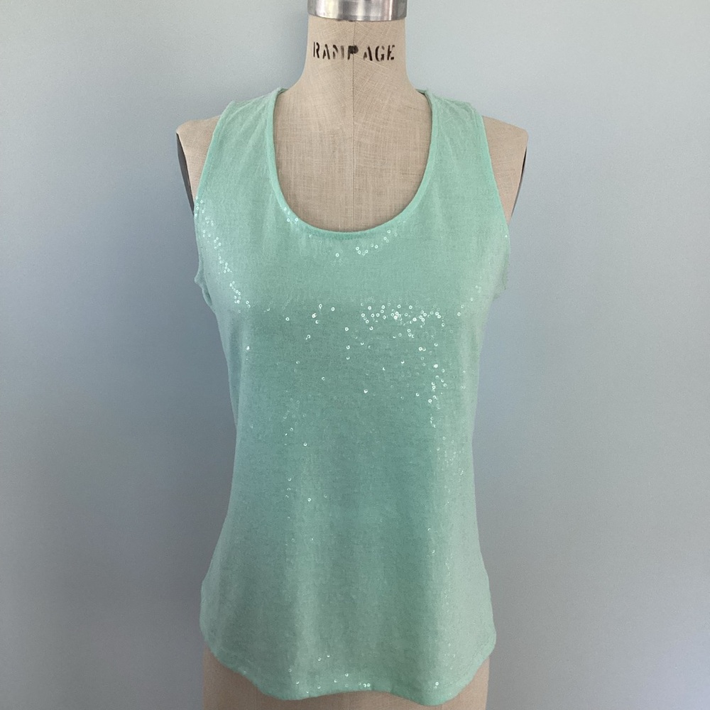 Ellen Tracy Mint Green Sleeveless Sequin Tank Top Size Medium